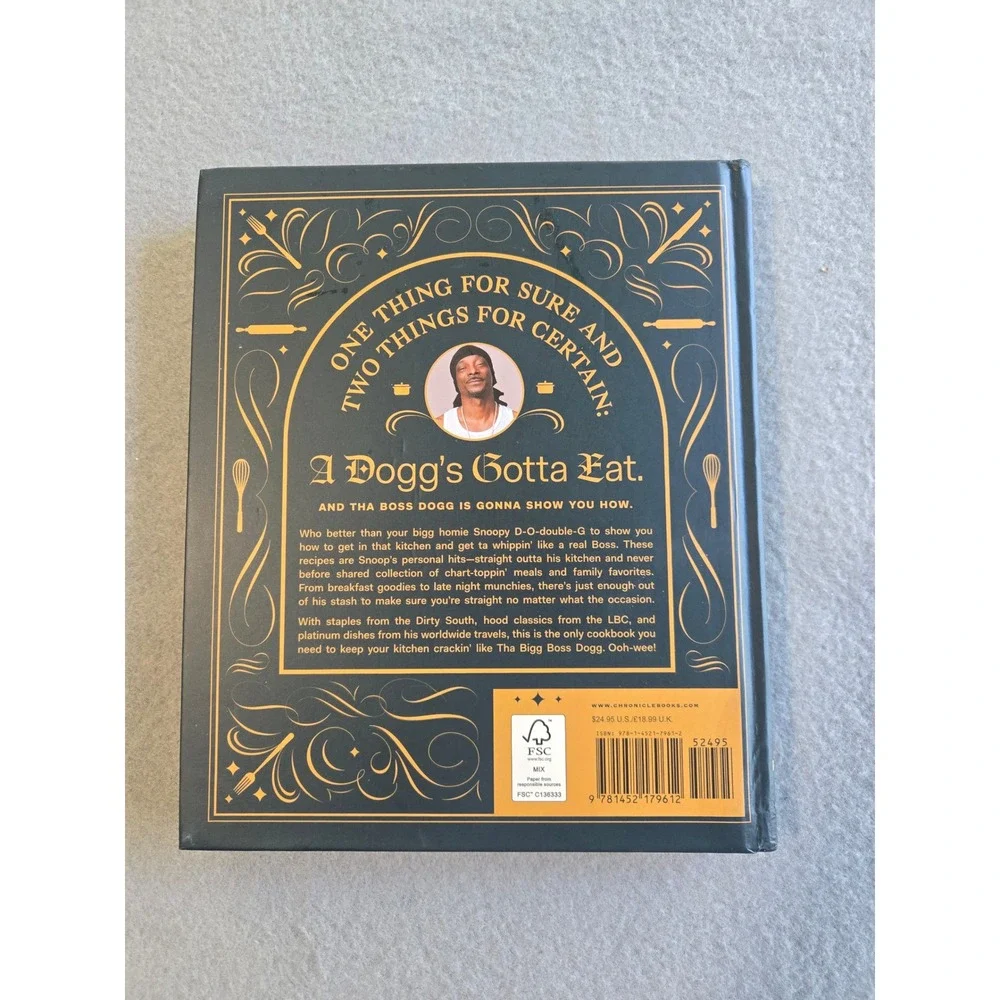 Snoop Dogg‎ From Crook to Cook Cookbook Unisex OS Black Gold Hardcover Recipes